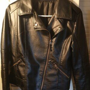 Jemezpin faux leather short zip up black jacket long sleeve  sz large
